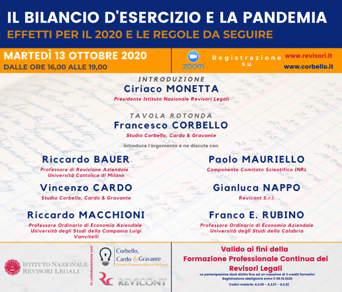 WEBINAR - IL BILANCIO DI ESERCIZIO E LA PANDEMIA - CORBELLO, CARDO & GRAVANTE